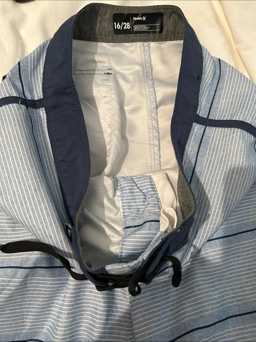 Hurley Light Blue & Navy Striped Swim Board shorts